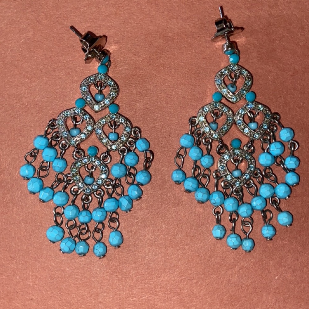 Blue and silver dangling earrings